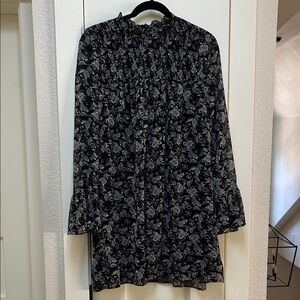 Black and Gray Floral Long Sleeve Dress